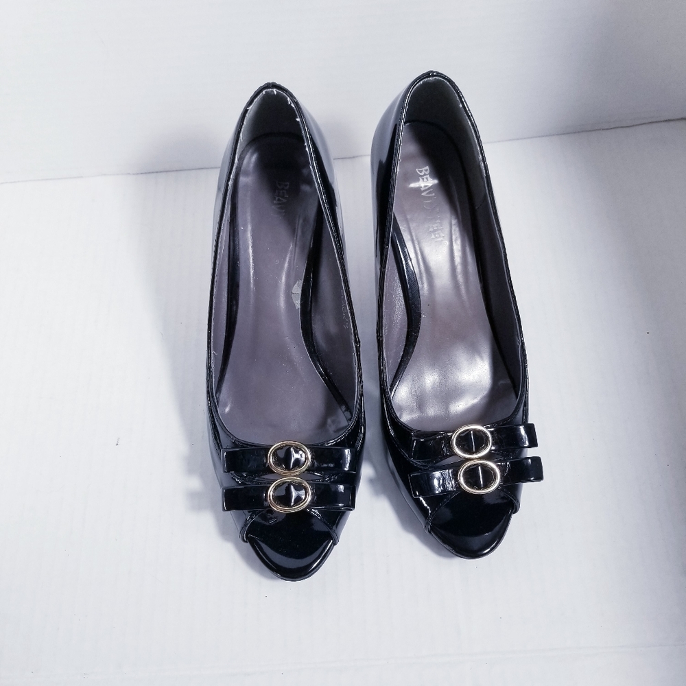 BEAUTY HEEL 3 INCH BLACK SHINY HEEL WITH BOWS SIZE 7